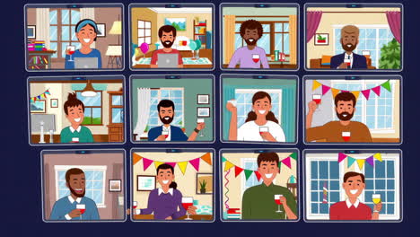 diverse group of people celebrating on a virtual video call