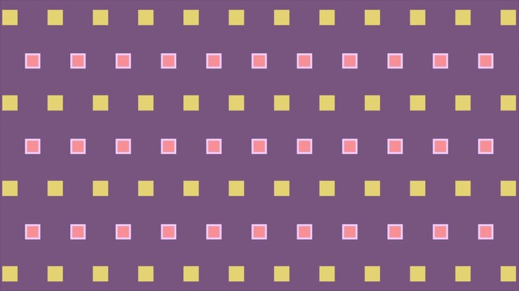 Abstract Geometric Pattern of Rotating Yellow and Pink Squares on Purple Background