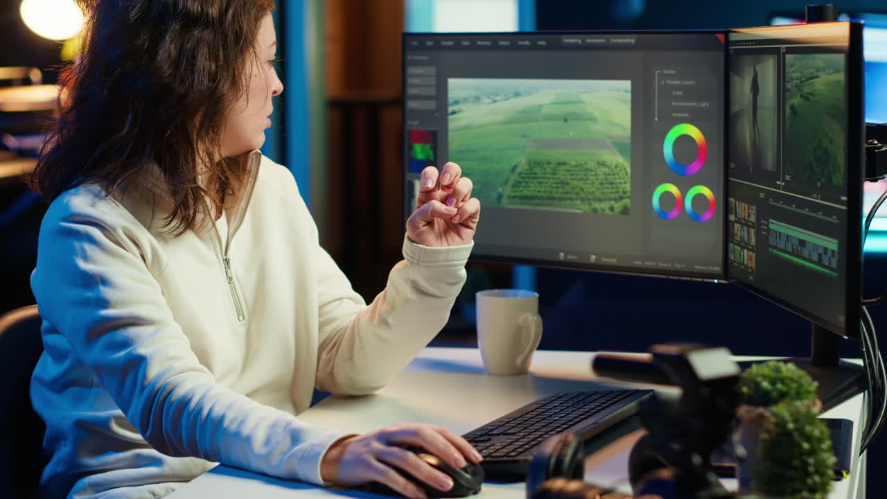 editor de video trabajando para una compañía de producción editando imágenes en bruto
