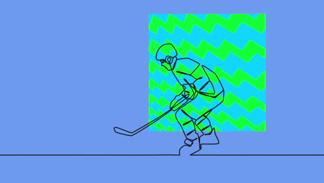 animación de la silueta del jugador de hockey sobre el patrón en fondo azul.