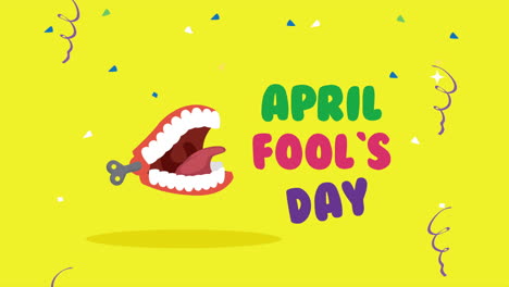 happy fools day card with mouth laughing and lettering