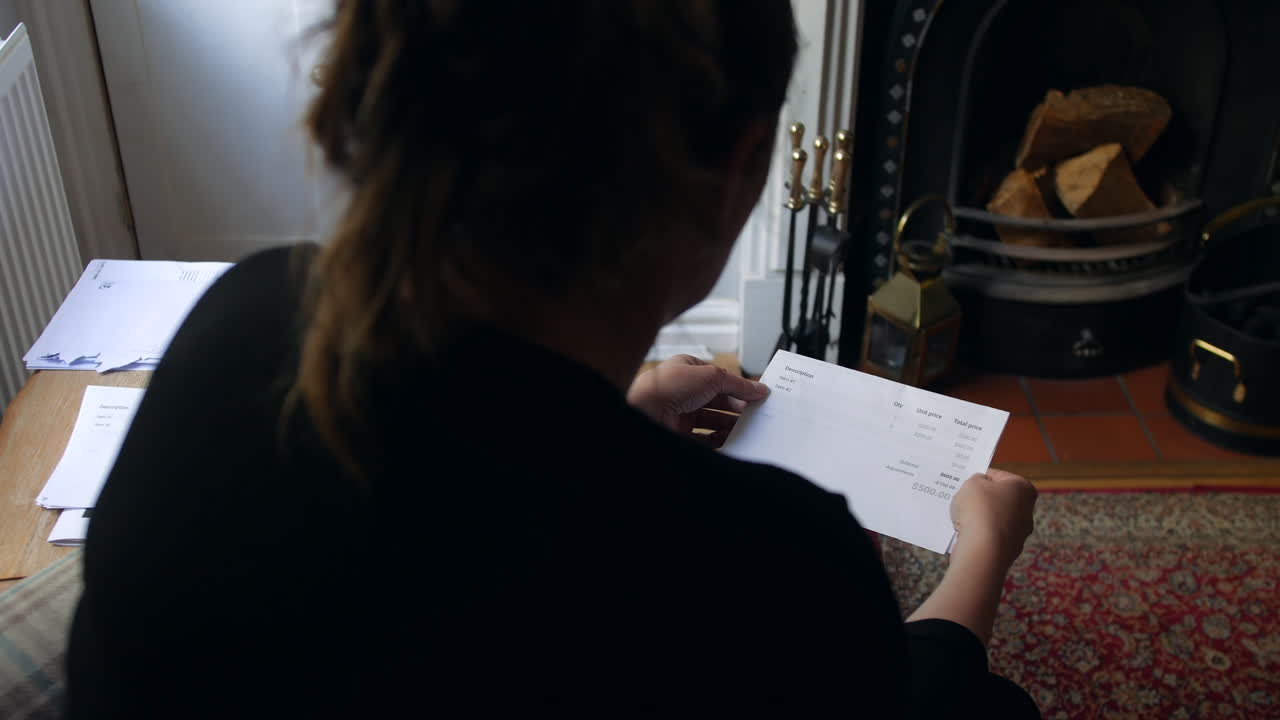 An unrecognizable female opening a debt letter