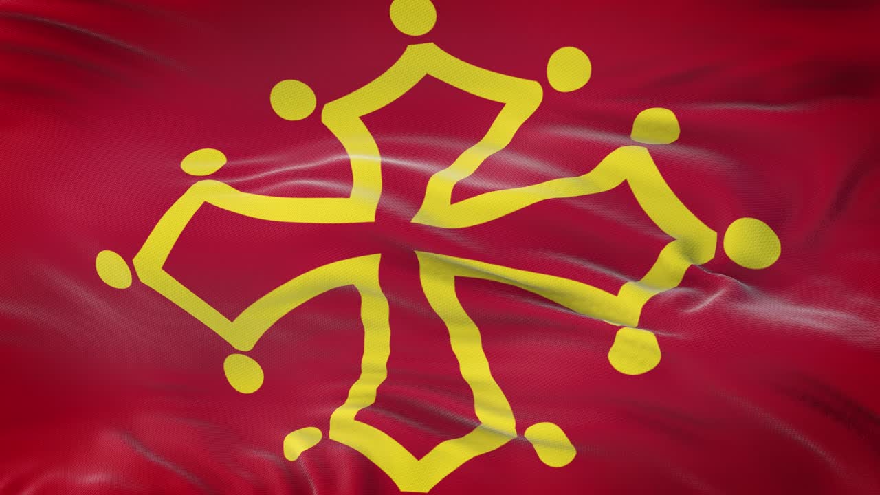 midi-pirineos (región de francia) bandera ondeando en el viento con textura de tela muy detallada. bucle sin costuras