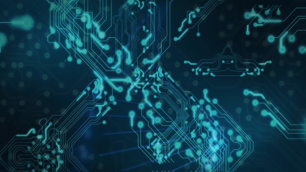 검은 바탕에 컴퓨터 회로판의 애니메이션