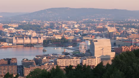 aerial sunset view of landmark munch art museum in bjorvika oslo, noway