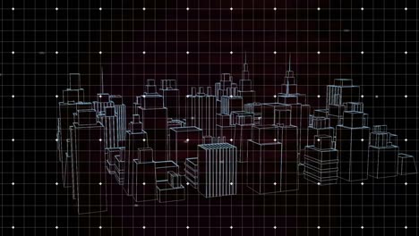 animación de la arquitectura 3d del dibujo de la ciudad girando sobre la cuadrícula