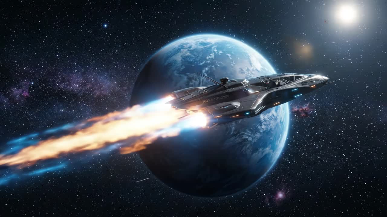 Astronave futuristica che vola oltre un pianeta nello spazio