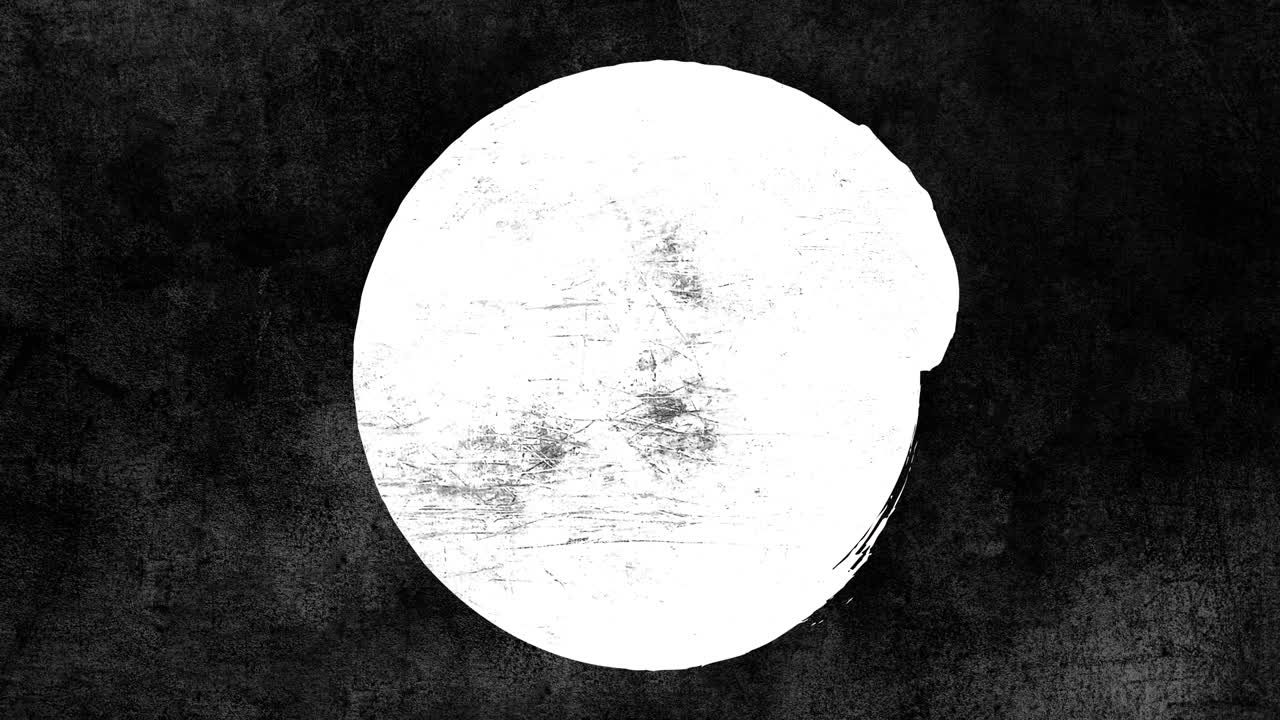 grunge abstracto forma de círculo monocromático sucio en fondo negro. rascado elemento dinámico dañado en el estilo de stop motion vintage de moda. animación de bucle sin costuras para diseño de banner, sello.