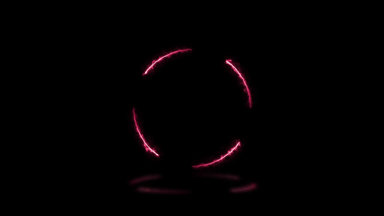 forma redonda con luces de energía rosadas con reflejos en un fondo negro. bucle sin costuras diseño gráfico de movimiento de signo abstracto