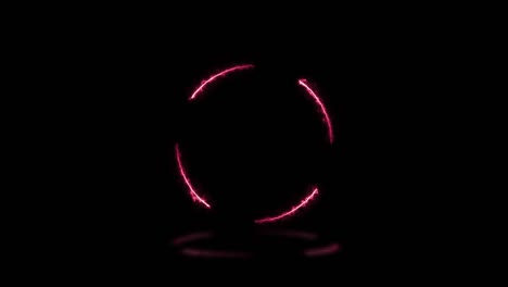 forma redonda con luces de energía rosadas con reflejos en un fondo negro. bucle sin costuras diseño gráfico de movimiento de signo abstracto