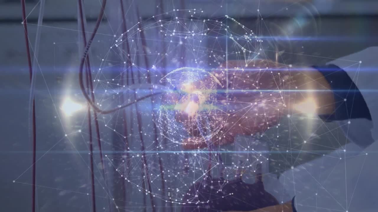 백인 여성의 손을 통해 연결 네트워크의 애니메이션  ⁇ 입을 확인