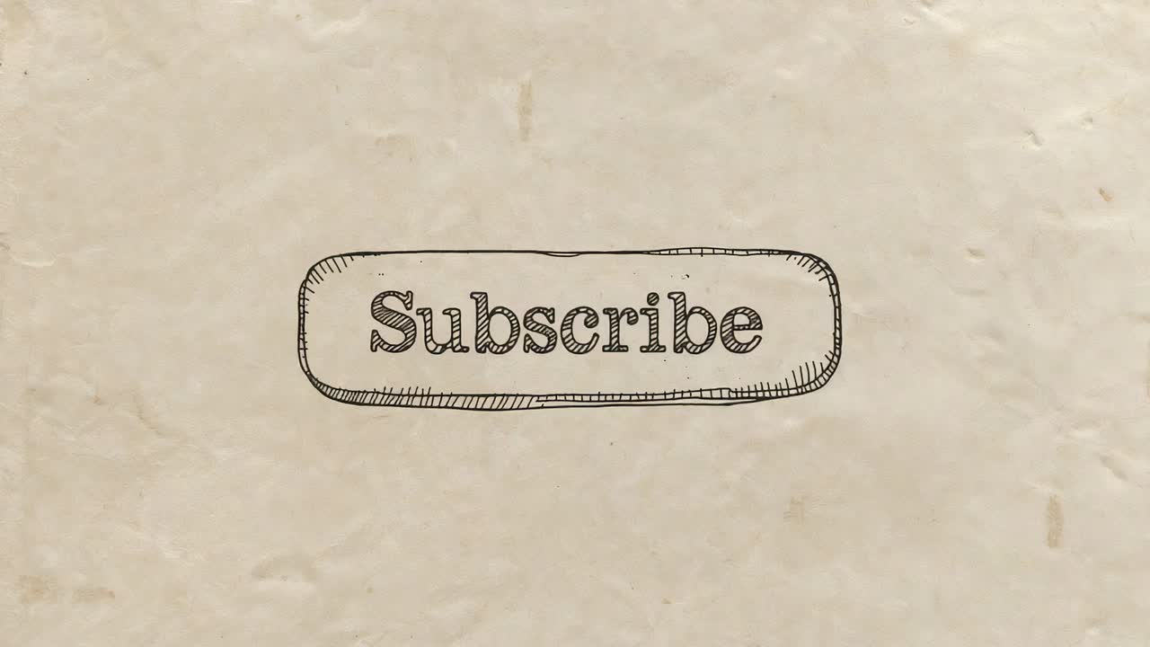 Entering yellow wooden pencil tracing subscribe button on textured paper, finishing sketch