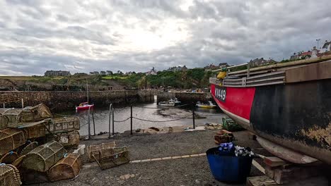 boat and traps at crail, fife, scotland