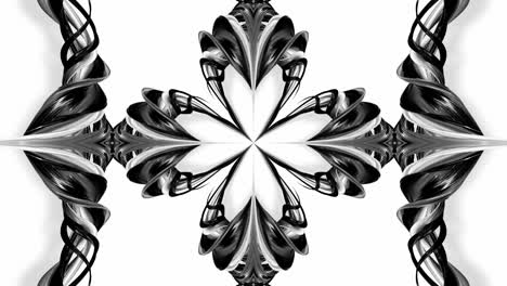 4k loop animation with black and white ribbons are twisted and form complex structures like symmetric ornament pattern or kaleidoscopic effect. seamless footage with luma matte as alpha channel. 54