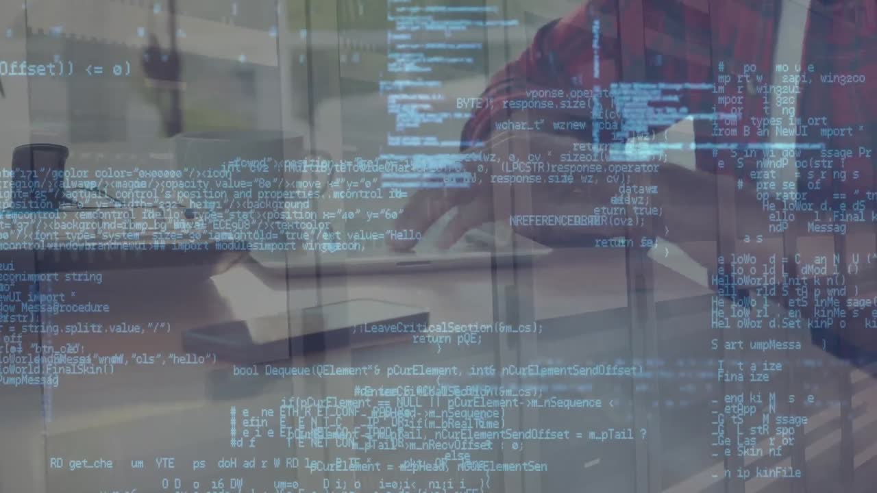 animación del procesamiento de datos sobre las manos utilizando una tableta