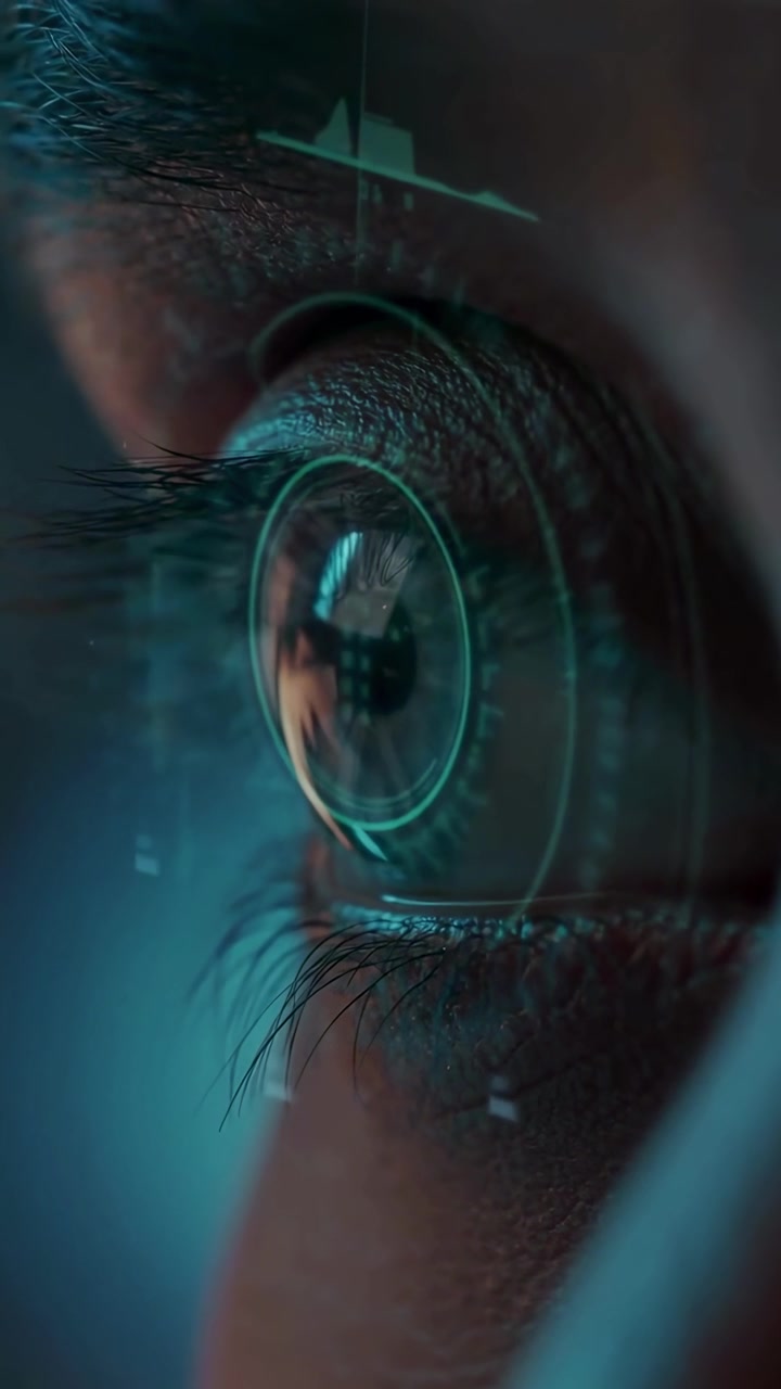 Occhio umano futuristico con interfaccia digitale di realtà aumentata