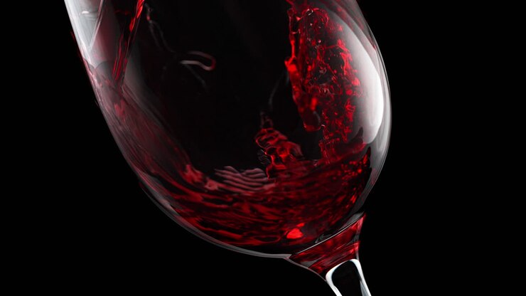 Red Wine Pouring And Swirling At The Bottom Of A Crystal Glass In Slow Motion