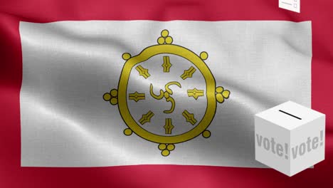 las papeletas de votación vuelan a la caja para la selección de sikkim - caja de votación frente a la bandera - elección - voto - bandera de sickim - bandera desikkim de alto detalle - bandera nacional patrón de onda de sikkik elementos loopable