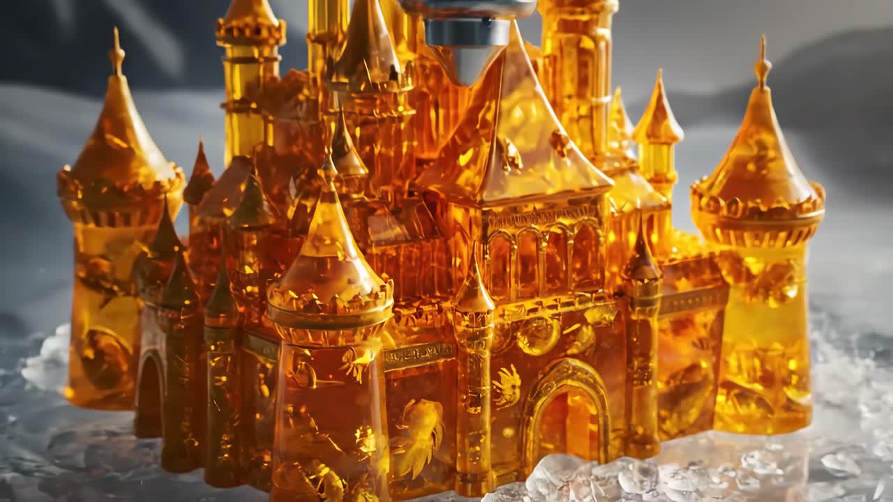Laser Cutting Metal and Golden 3D Printed Castle on Ice