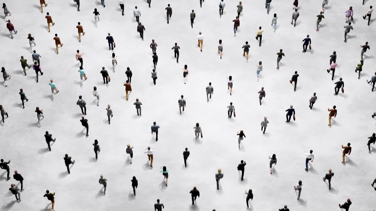 Overhead View of a Large Crowd of Diverse People Walking
