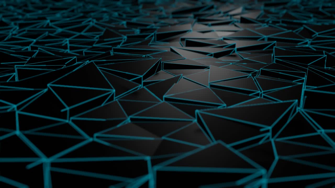Low-poly dark waving surface with glowing light