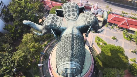 4k-top-down-Aerial-Erawan-Museum-in-Samut-Prakan-Province,-Thailand