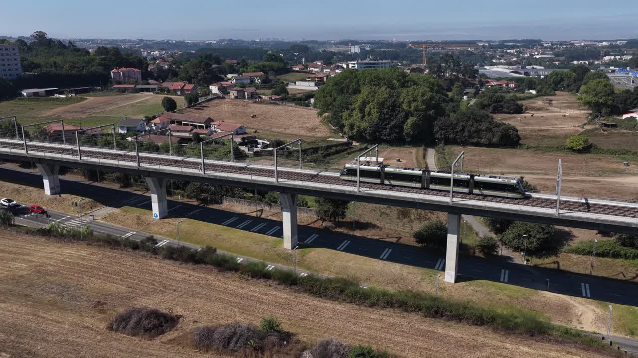 Aerial view of subway on a bridge
