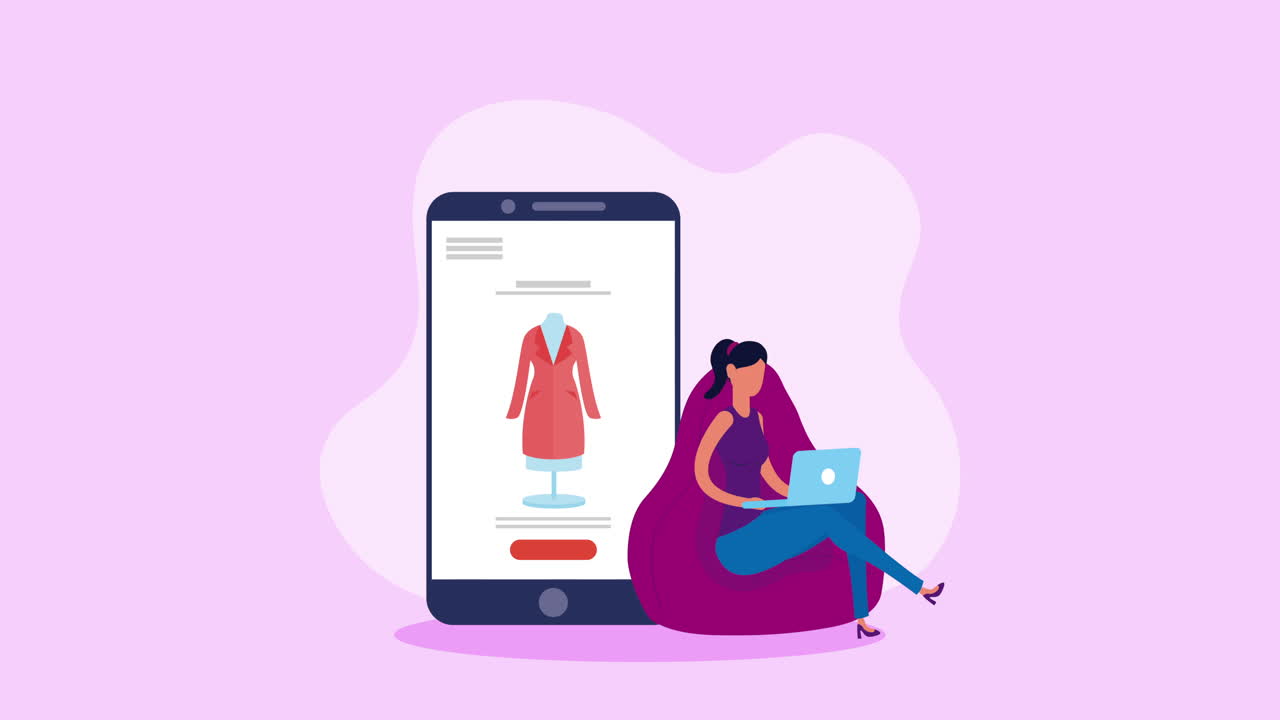 mujer comprando en línea un abrigo rojo