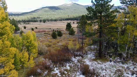 Panoramablick-Auf-Die-Tahoe-Landschaft-Im-Herbst,-Schneebedeckte-Berggipfel,-Kiefern-Und-Viel-Wald-Entlang-Der-Majestätischen-Ebene