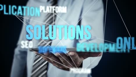 Businessman using tablet to view hologram