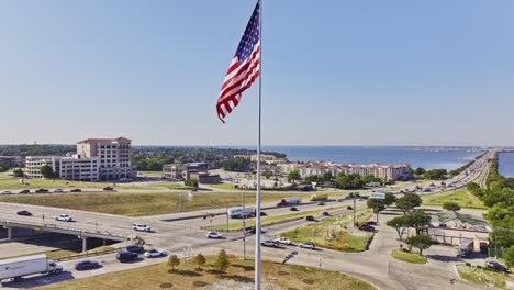 rockwall flag with lake ray hubbard in the background