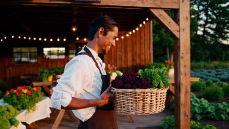 happy farmer at little logan's farm