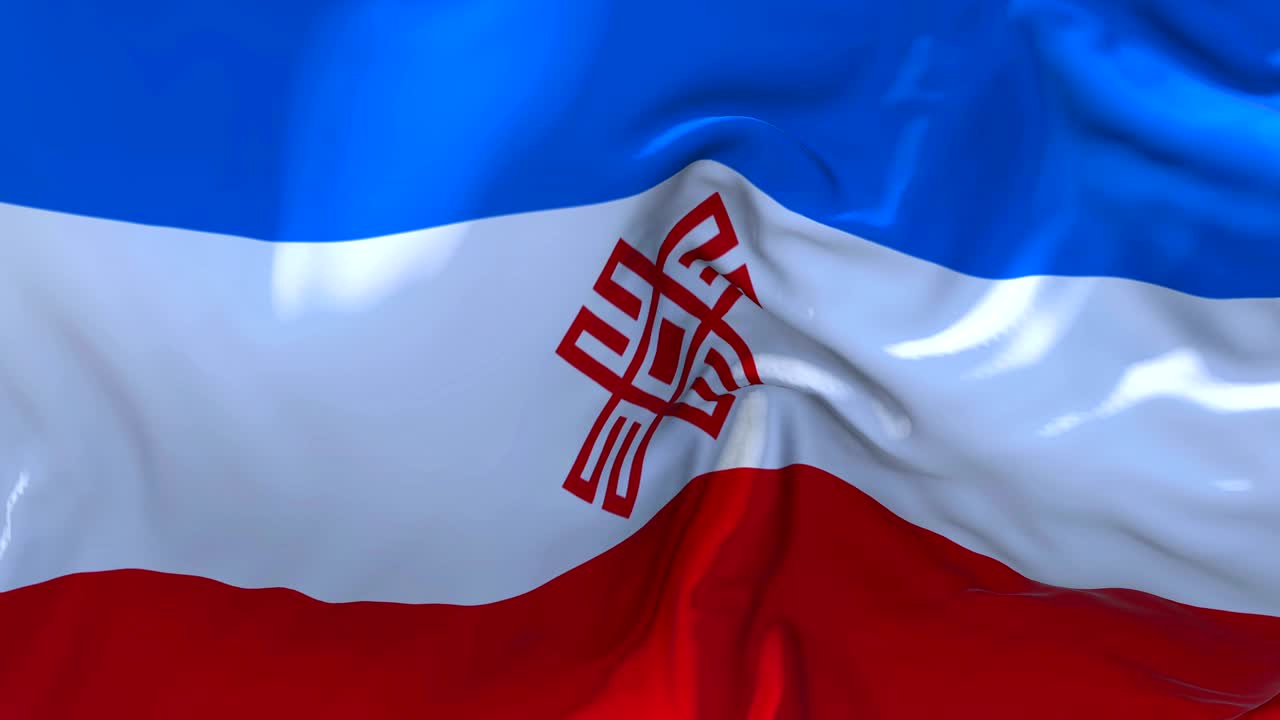 Mari El Flag Waving in Wind Slow Motion Animation . 4K Realistic Fabric Texture Flag Smooth Blowing on a windy day Continuous Seamless Loop Background.