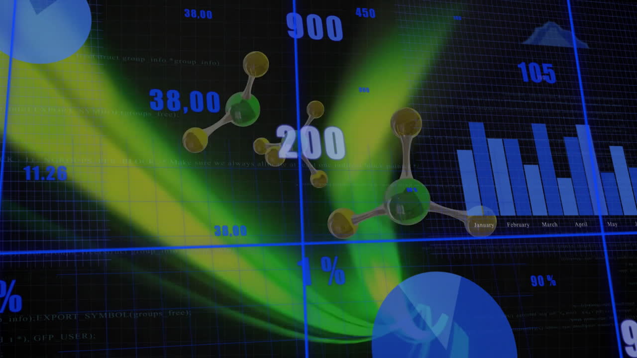 분자에 대한 금융 데이터 처리의 애니메이션