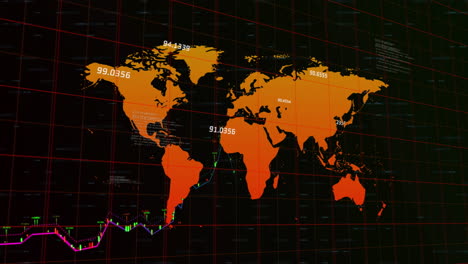 animación de números cambiantes y procesamiento de datos con el mapa del mundo