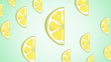 animation of single lemons floating on green background