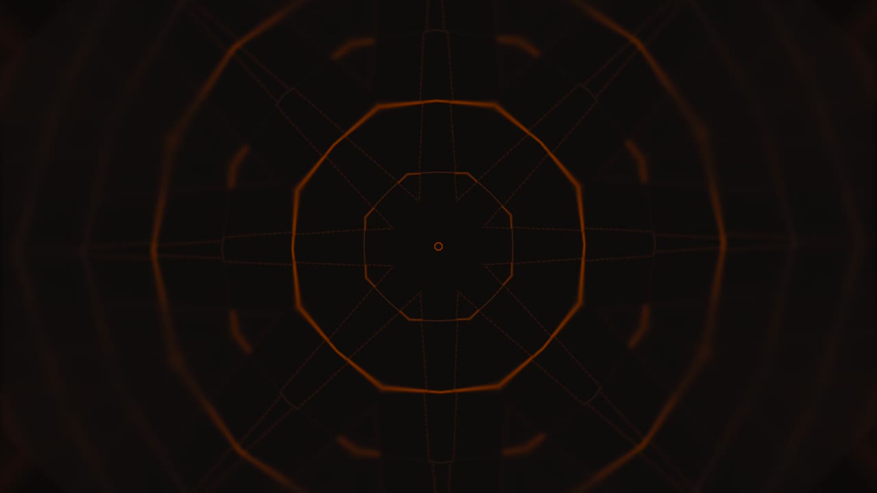 Aura energy visualization. Polygonal pattern in brown and black with focus on center in zoom in and out.