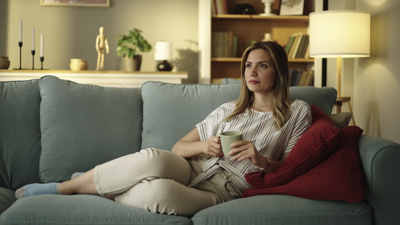 집에서 소파에서 휴식을 취하는 여자