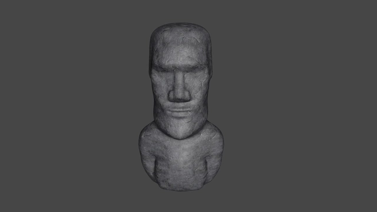 Animazione 3D di un moai dell'Isola di Pasqua.