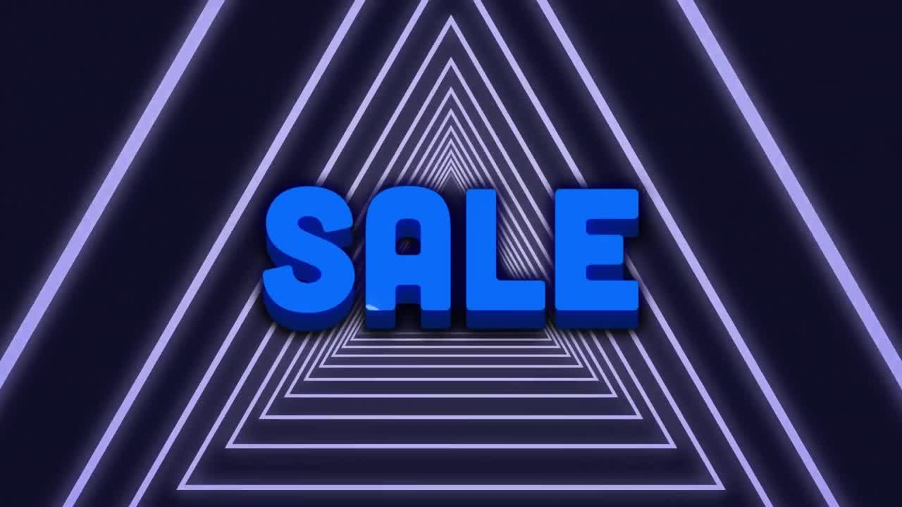 검은색 바탕에 네온 삼각형 위에 판매 텍스트의 애니메이션