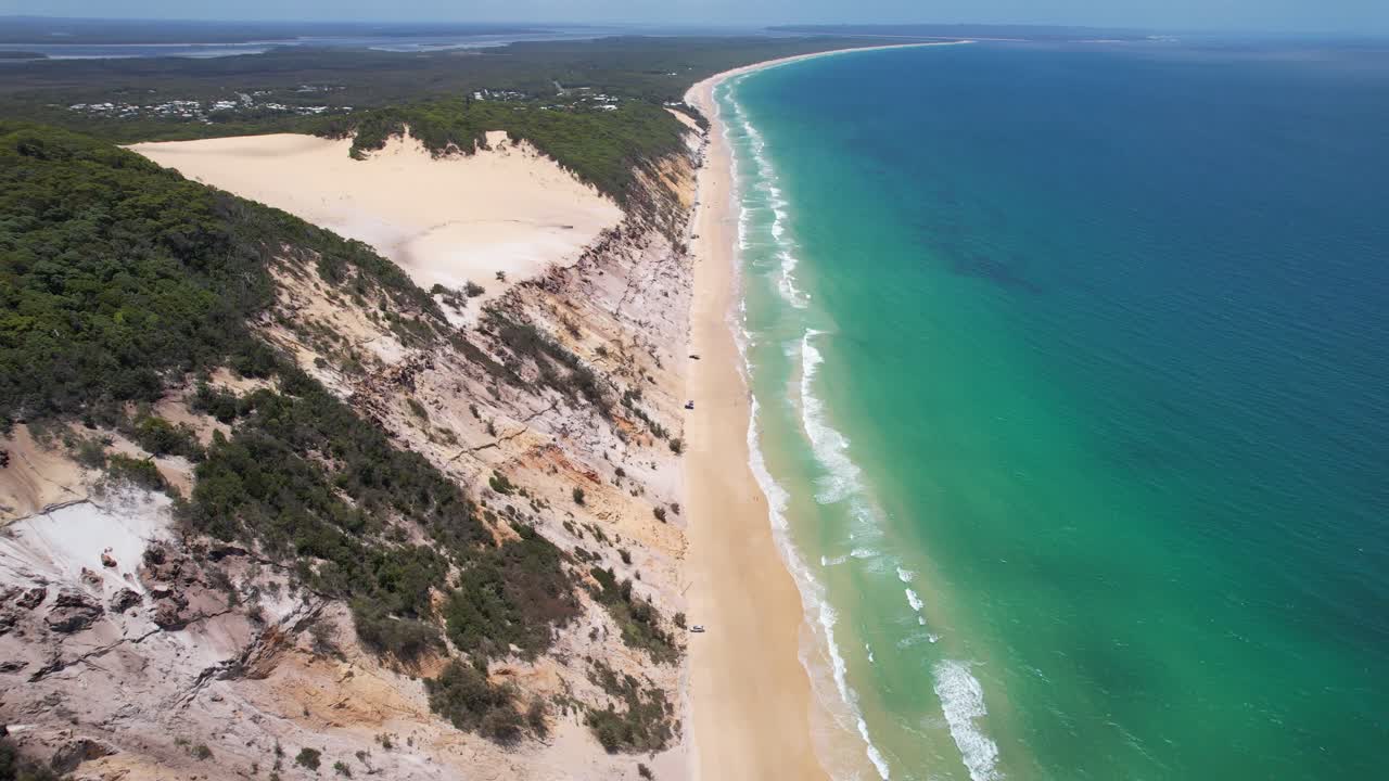 Flying Over the Stunning Coastline of Rainbow Beach Huge Dunes