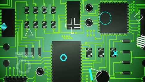 animación del procesamiento de datos digitales a través de una placa de circuitos informáticos