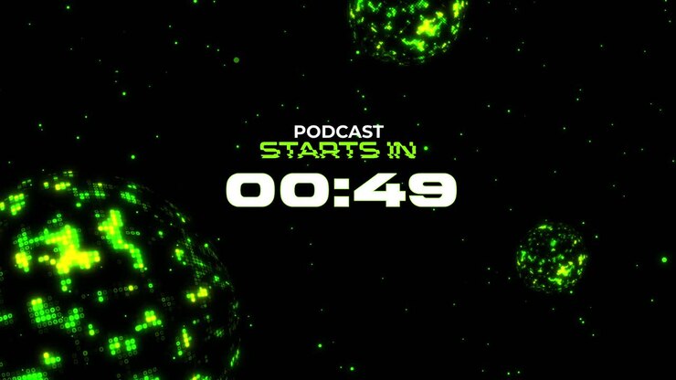 Digital Green Podcast Countdown Timer with Abstract Spheres