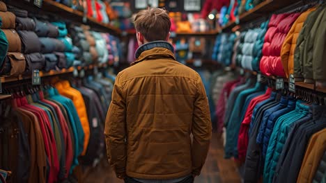 man browsing jackets in a clothing store