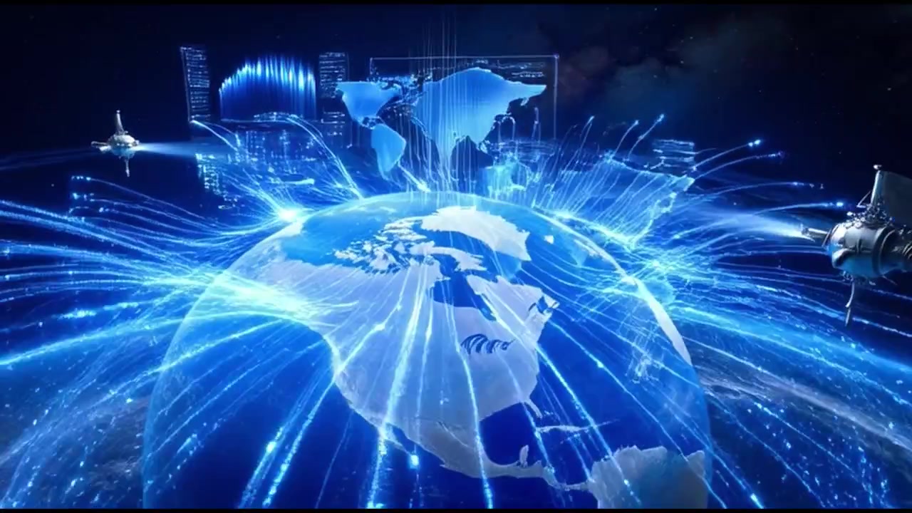 Satellites Orbiting Earth with Global Data Network Connections