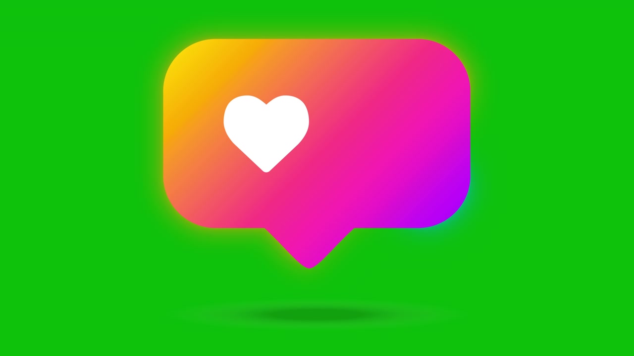 Animazione di un cuore "Mi piace" per social media su schermo verde, senza cifre, pronta per l'aggiunta di conteggi e metriche personalizzate.