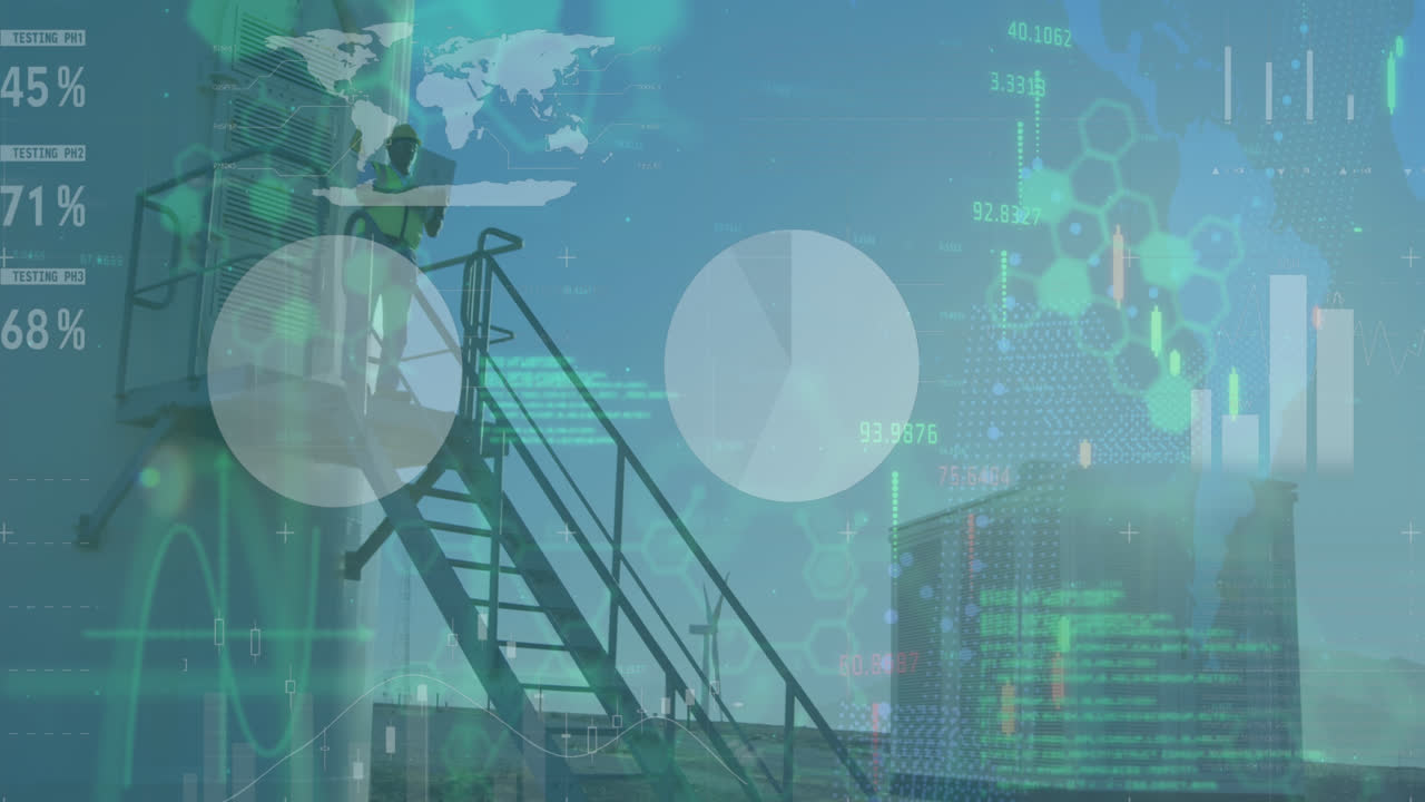 animación del procesamiento de datos sobre la turbina eólica