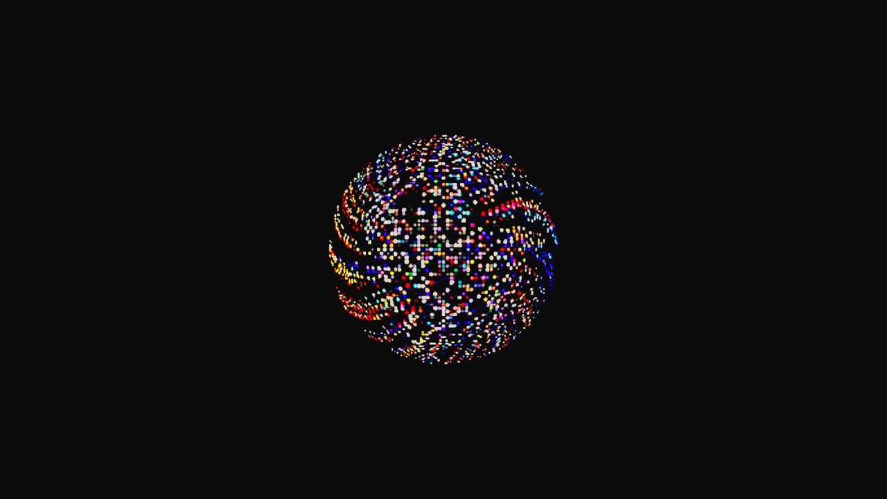 animated round shape of multicolor flashing lights, on a black background
