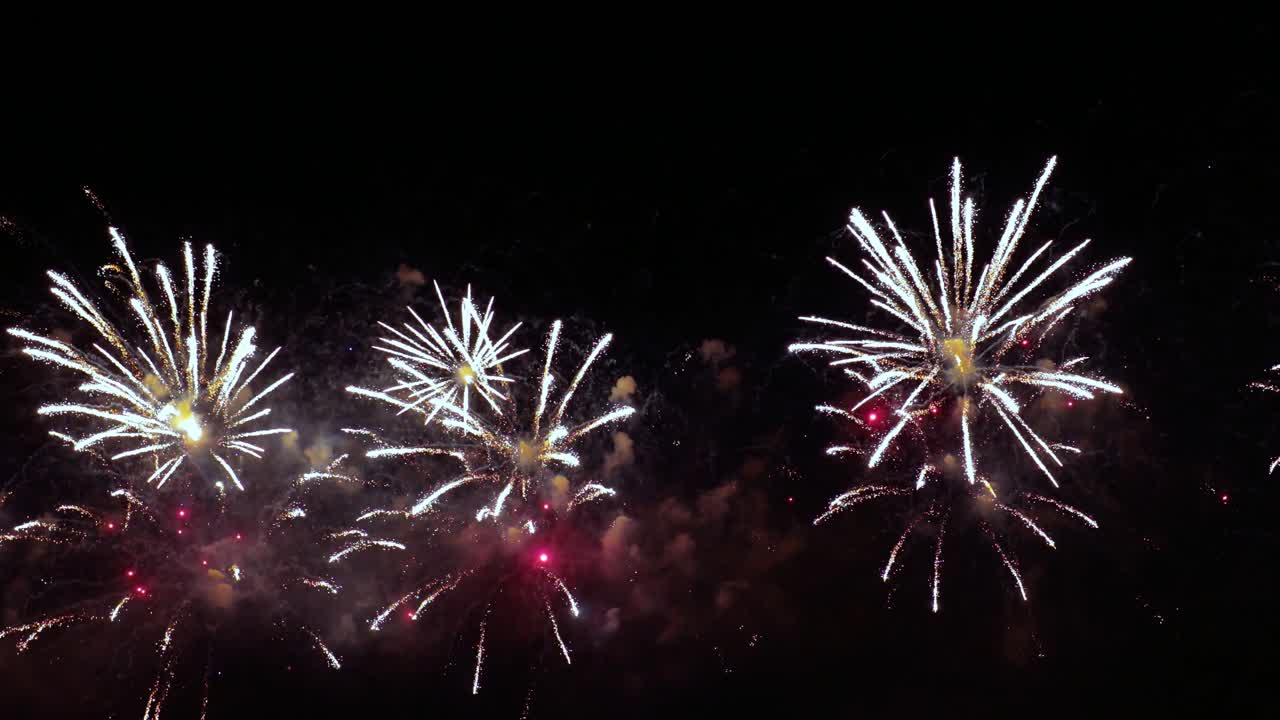 coloridos fuegos artificiales explotando en el cielo nocturno. celebraciones y eventos en colores brillantes.