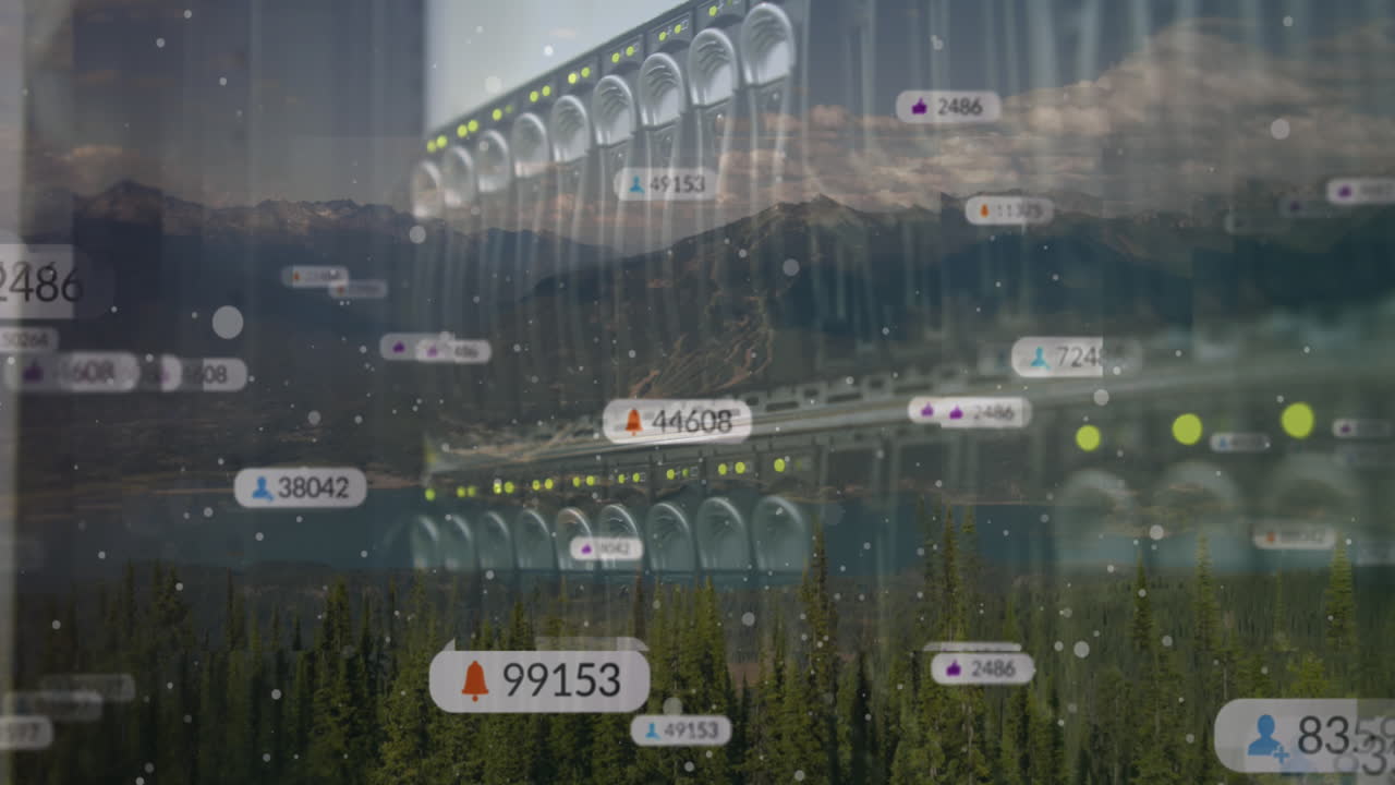 컴퓨터 서버를 통해 소셜 미디어 아이콘의 애니메이션